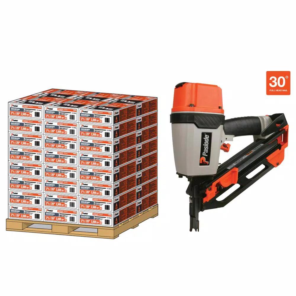 Paslode 30-Degree Brite Smooth Paper-Taped Framing Nails with Compact Framing Nailer Pallet Deal