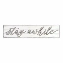 Unbranded Stay Awhile Wood Wall Sign - 48 Inch Weathered White Script Decor thumbnail 2
