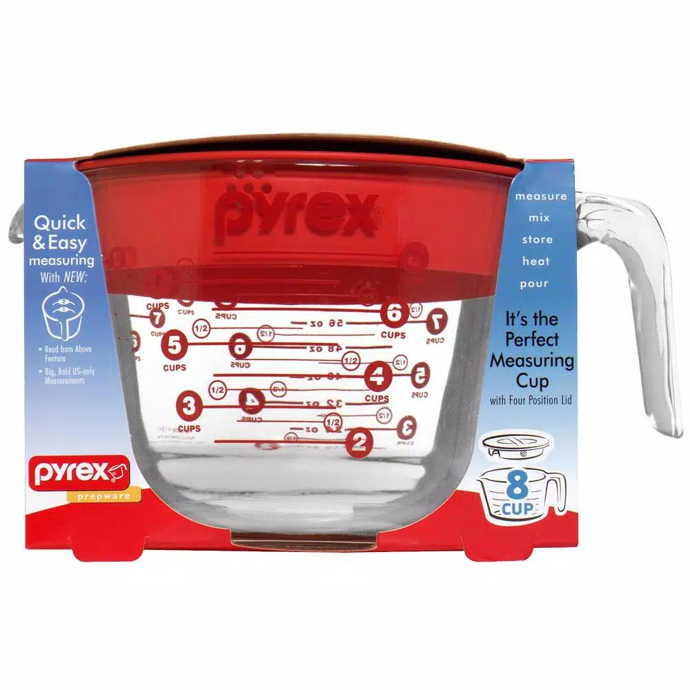 Pyrex 8-Cup Glass Measuring Cup with Red BPA-Free Lid