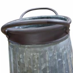 Benjara Gray and Brown Galvanized Metal Corrugated Decorative Flower Vase with Curved Side Handles thumbnail 3
