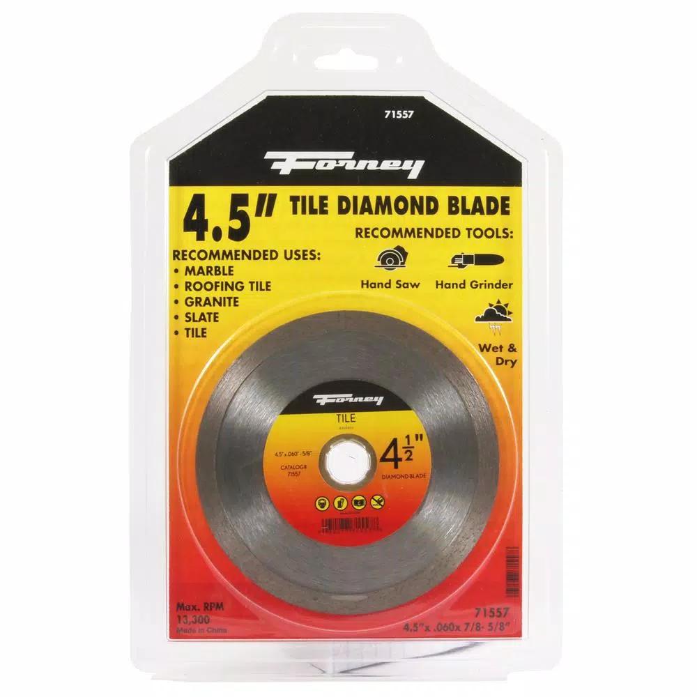 Forney 4-1/2 in. Continuous Rim Diamond Tile-Cutting Blade for Ceramic, Granite, and Marble