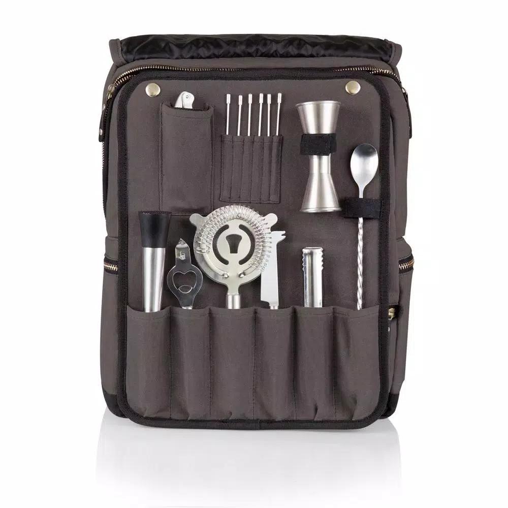 Legacy Bar-BackPack Grey Portable Cocktail Tote with 16-Piece Tool Organizer