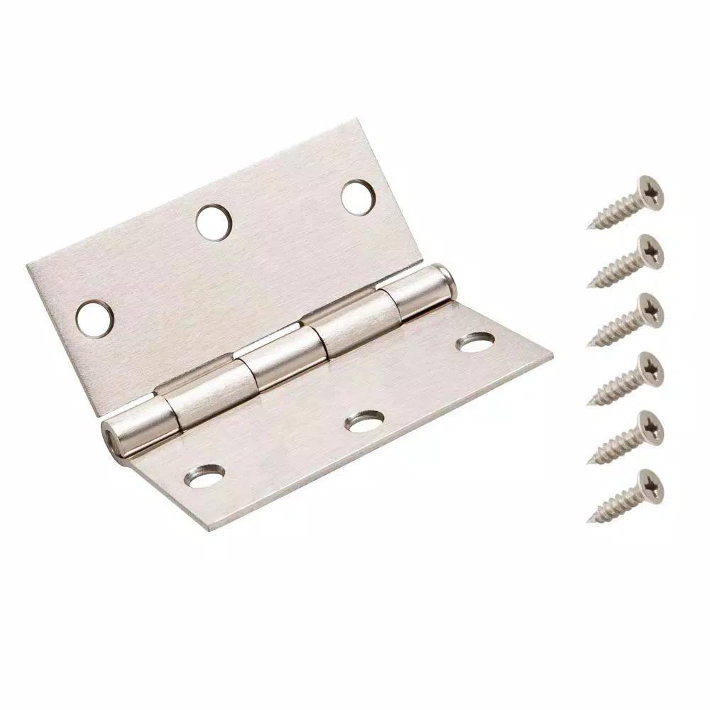Everbilt 3-1/2 in. Square Corner Door Hinge, Satin Nickel, 24-Pack