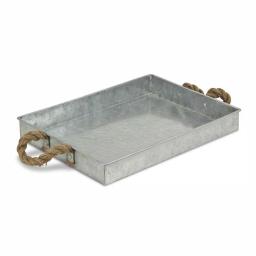 Cheungs Galvanized Metal Rectangular Decorative Tray with Rope Handles - Farmhouse & Industrial Style thumbnail 1