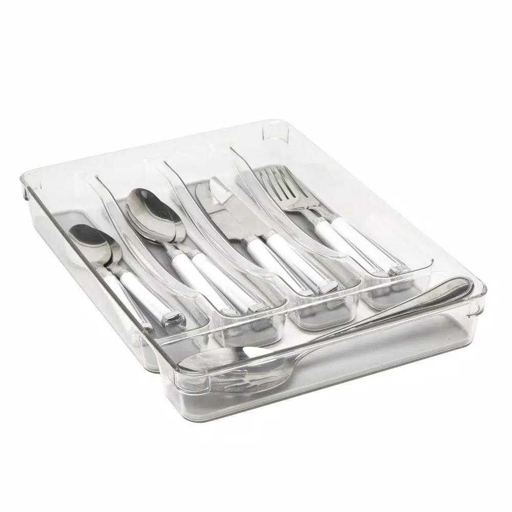 Kitchen Details 5-Compartment Cutlery Tray, Clear Plastic Utensil Organizer