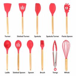 MegaChef 12-Piece Red Silicone and Wood Kitchen Utensil Set thumbnail 6
