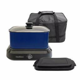West Bend 6 Qt. Blue Non-Stick Versatility Slow Cooker with Griddle Base, Travel Lid, and Thermal Tote thumbnail 2