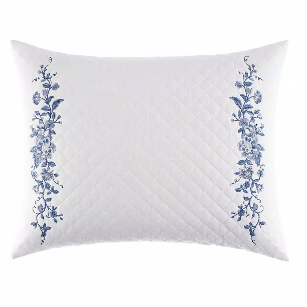 Laura Ashley Charlotte China Blue Floral Cotton Blend 16 x 20 in. Throw Pillow