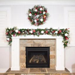 Village Lighting Company 30 in. Frosted Wonderland Pre-Lit LED Christmas Wreath - Red and White Candycane Design thumbnail 4
