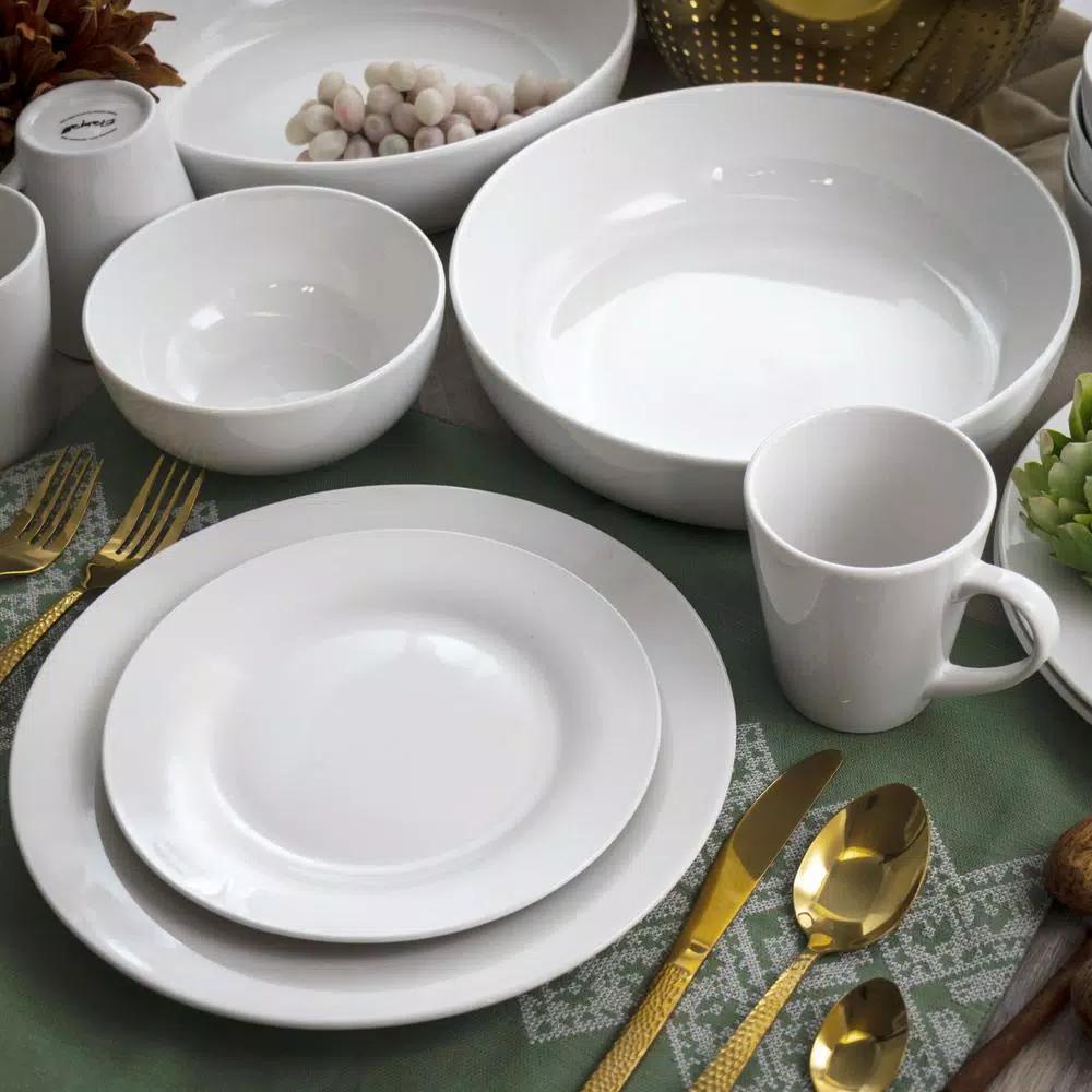 Elama Carey 18-Piece White Porcelain Dinnerware Set, Service for 4