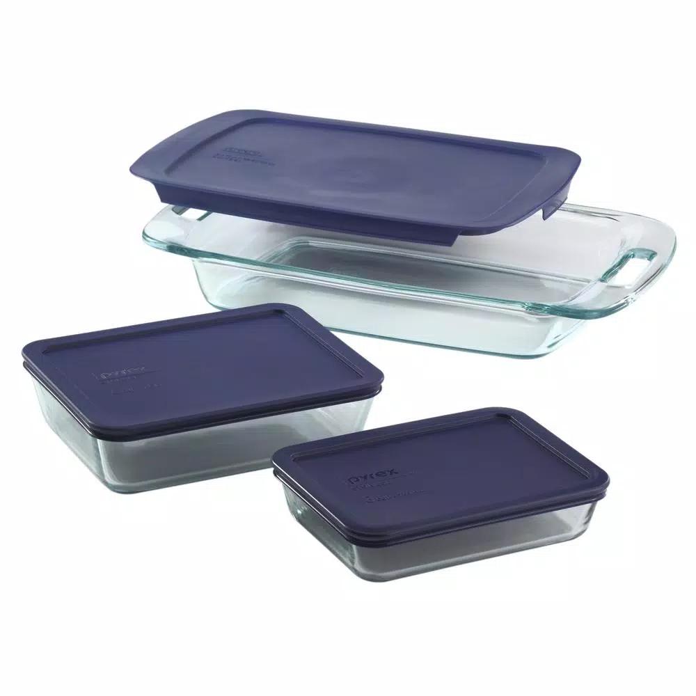 Pyrex Bake and Store Easy Grab 6-Piece Tempered Glass Bakeware Set with Lids