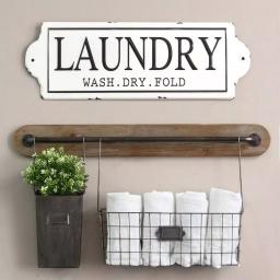 HomeRoots Wash Dry Fold Metal Laundry Room Wall Décor - Farmhouse Style Sign thumbnail 2
