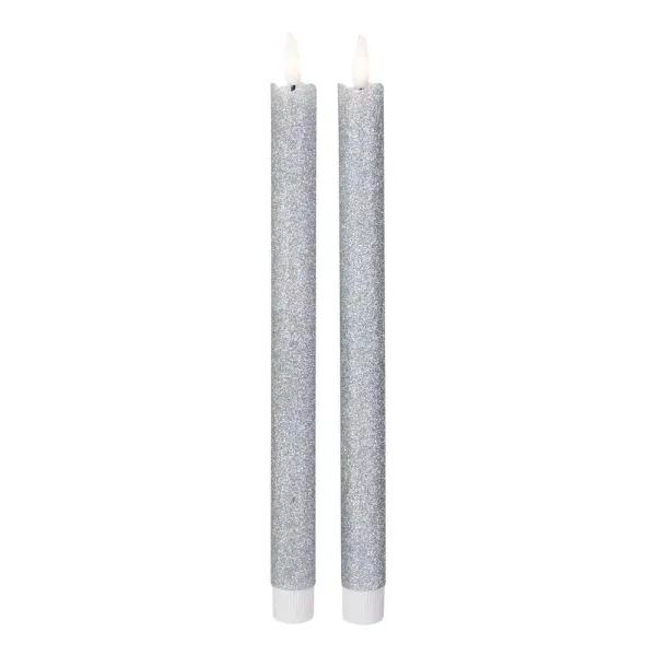 Northlight Set of 2 Silver Glittered Flameless Taper Christmas Candles, 12 in.