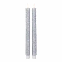 Northlight Set of 2 Silver Glittered Flameless Taper Christmas Candles, 12 in. thumbnail 1