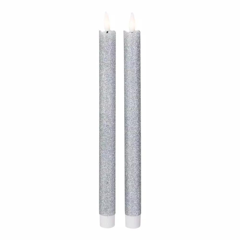 Northlight Set of 2 Silver Glittered Flameless Taper Christmas Candles, 12 in.