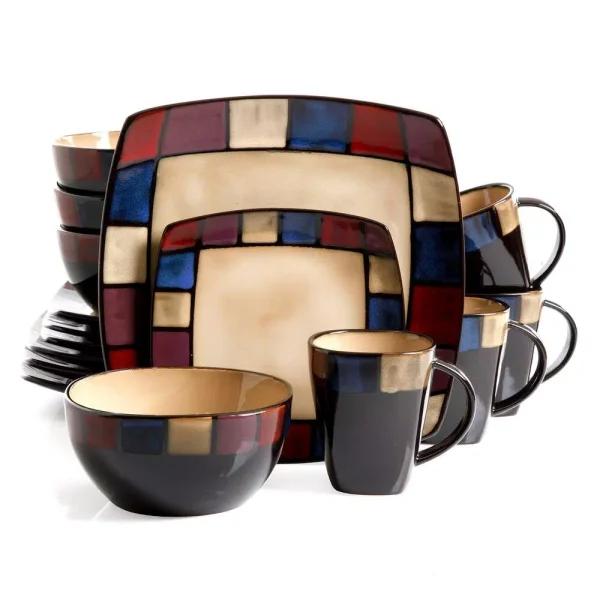 GIBSON elite Soho Lounge 16-Piece Contemporary Taupe Stoneware Dinnerware Set, Service for 4