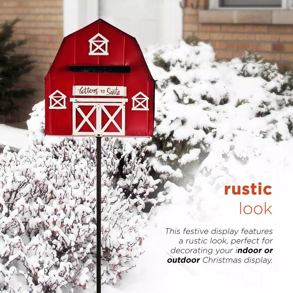 Alpine Corporation 54 in. Metal Letters to Santa Red Barnhouse Mailbox Garden Stake