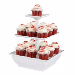 Chef Buddy 3-Tier Collapsible Dessert Stand, Square White Serving Tray Set with Self-Storing Base thumbnail 2