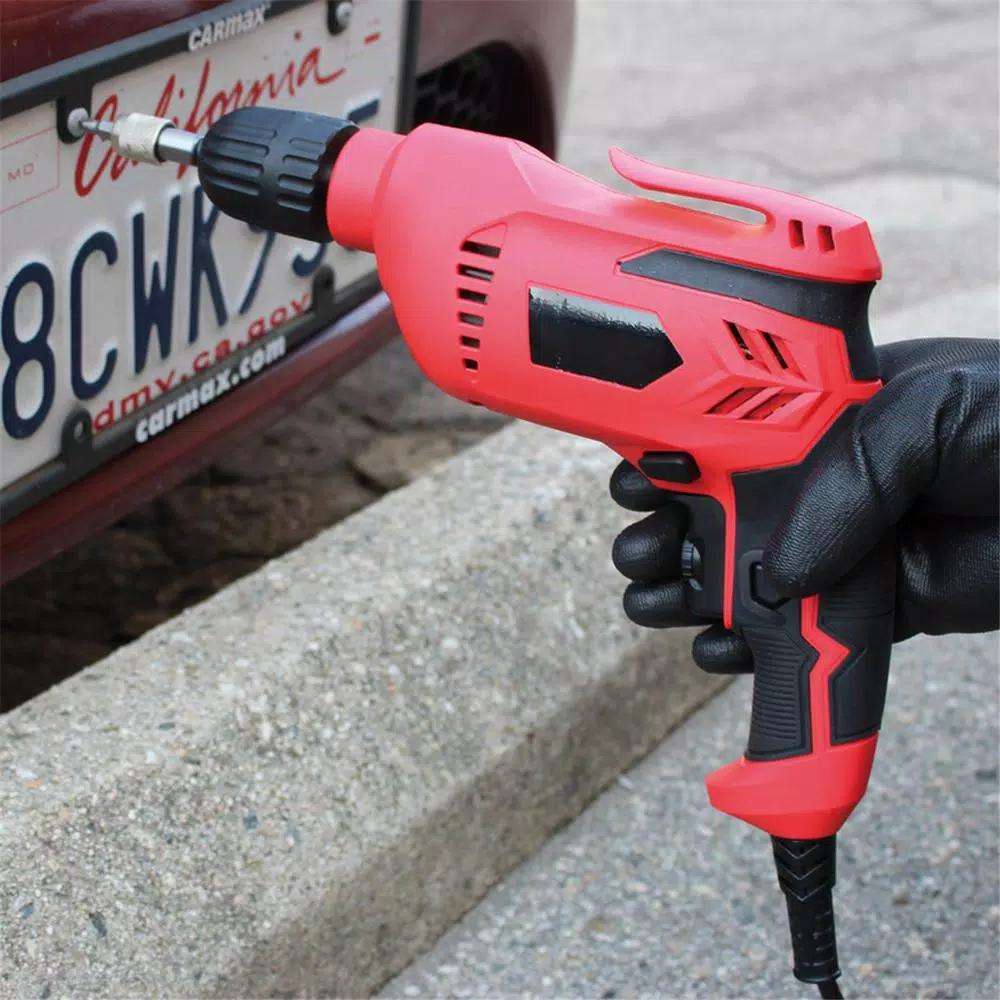 Boyel Living 5 Amp Corded 3/8 in. Power Drill Driver, Reversible with Lock-On Button, Red