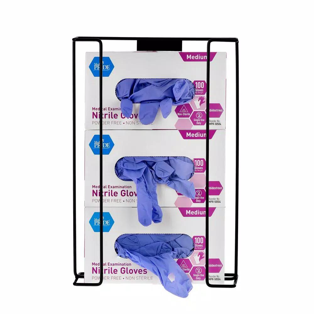 Alpine Industries Triple Box Metal Wire Wall Mounted Glove Dispenser - Black
