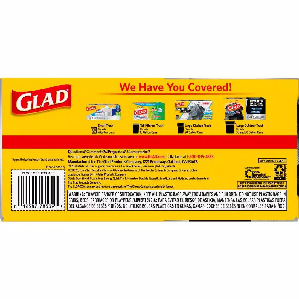 Glad ForceFlexPlus 30 Gallon Black Drawstring Large Outdoor Trash Bags, 50-Count (2-Pack)