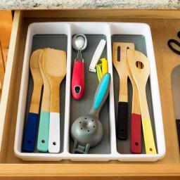 Unbranded White Large Utensil Tray with Rubber Liner, 3 Compartment Cutlery Organizer thumbnail 4