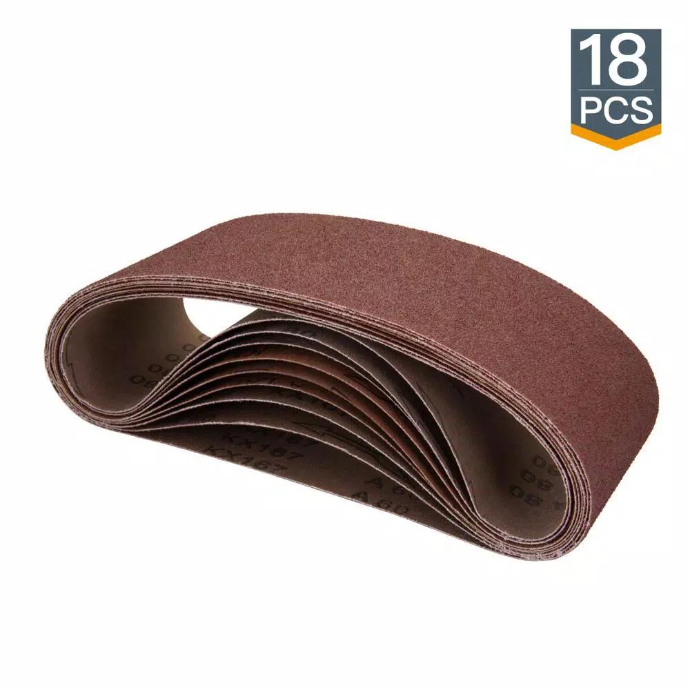 POWERTEC 4 in. x 24 in. Aluminum Oxide Sanding Belt Assortment, 18-Pack