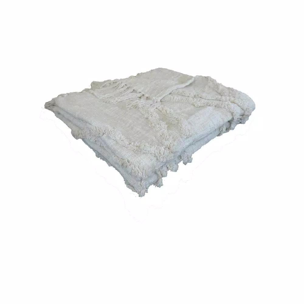 LR Resources LR Home Handmade Boho Tufted Cotton Throw Blanket with Fringe, Beige, 50 x 60 in