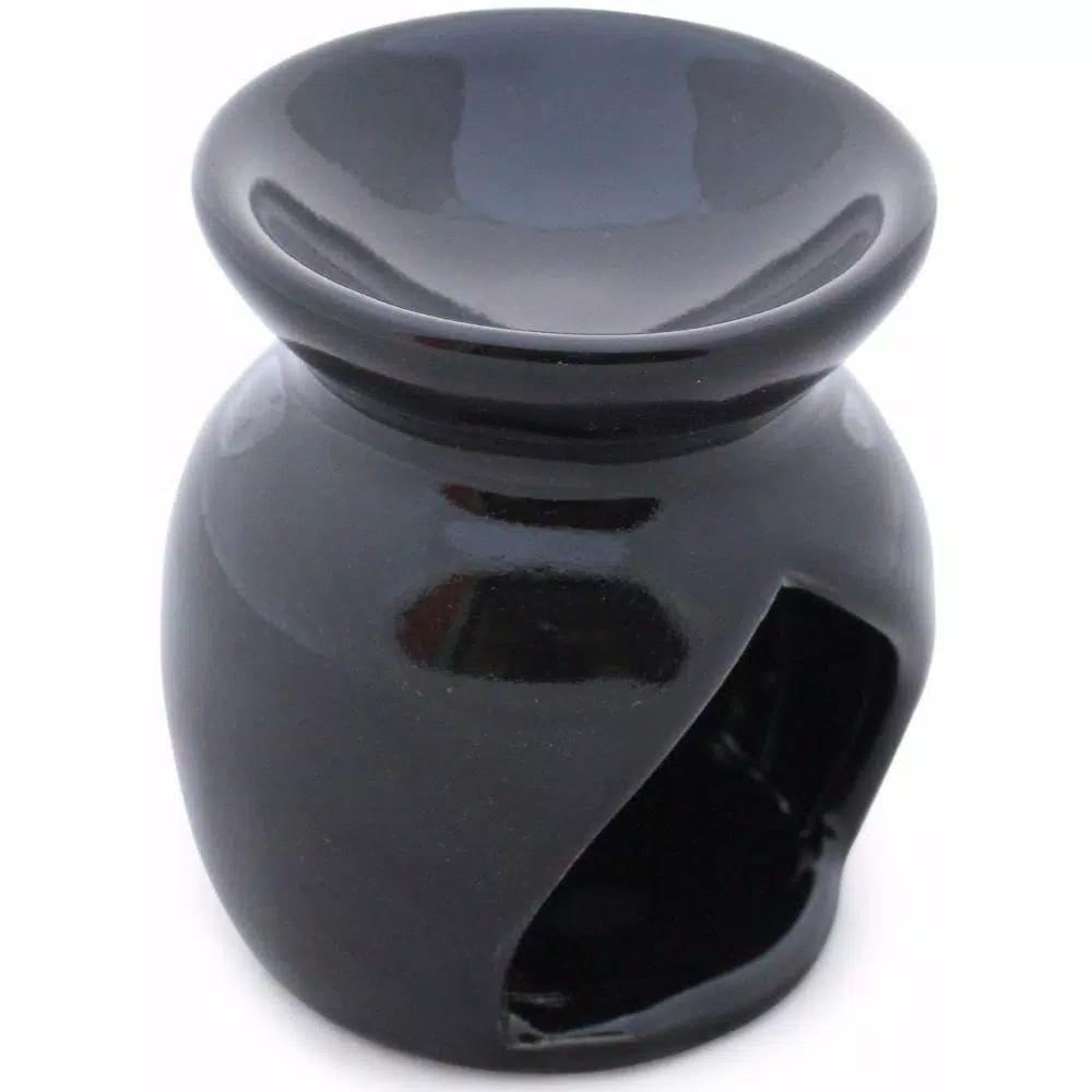 Benzara Black Handmade Ceramic Oil Diffuser and Warmer with Leaf Cutout Design