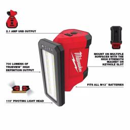 Milwaukee M12 ROVER 12V Lithium-Ion 700 Lumen Pivoting Flood Light with USB Charging thumbnail 2