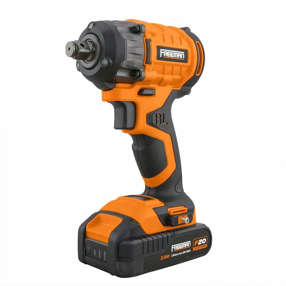 Freeman 20V Brushless 1/2 in. Cordless Impact Wrench Kit with Case and 2 Batteries