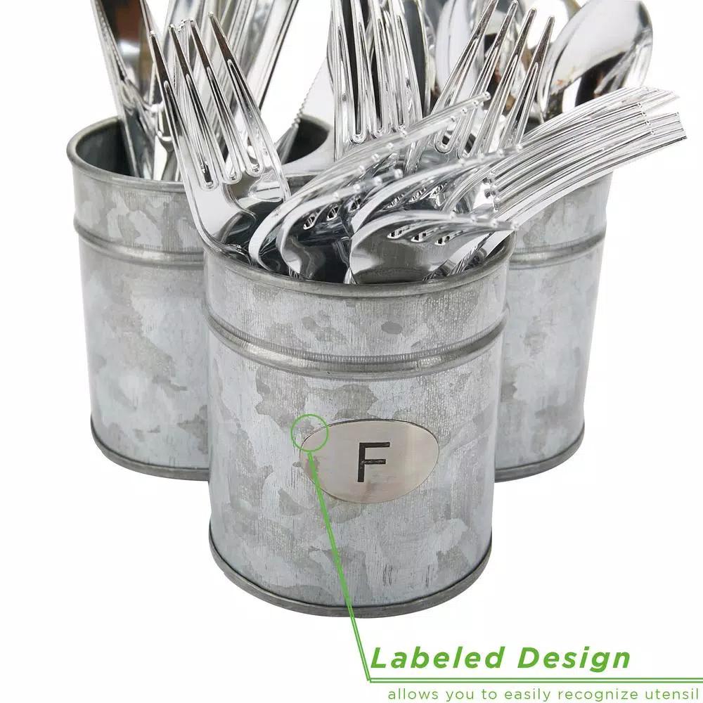 MIND READER 3-Section Silver Metal Utensil Caddy & Silverware Organizer