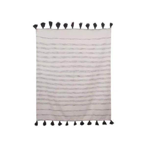 3R Studios Grey Striped Cotton Woven Throw Blanket with Tassels