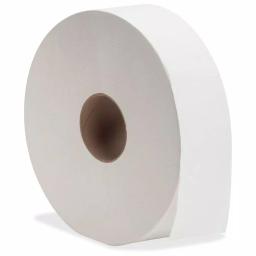 Genuine Joe White Fiber Jumbo Roll Bath Tissue 2-Ply, 100% Recycled Fiber (6 Rolls per Carton) thumbnail 1