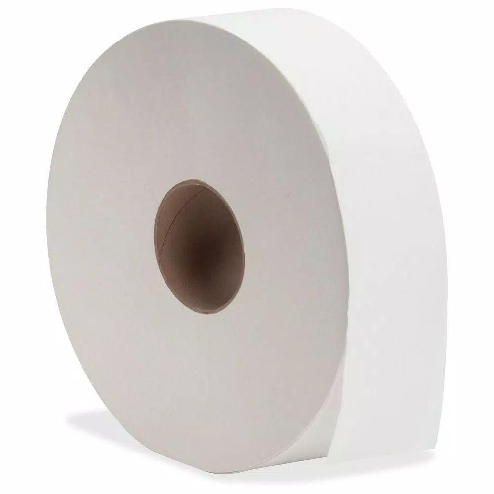 Genuine Joe White Fiber Jumbo Roll Bath Tissue 2-Ply, 100% Recycled Fiber (6 Rolls per Carton)