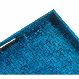 Abigails Blue Lacquered Wooden Basket Weave Square Serving Tray, 17.75 in. thumbnail 2