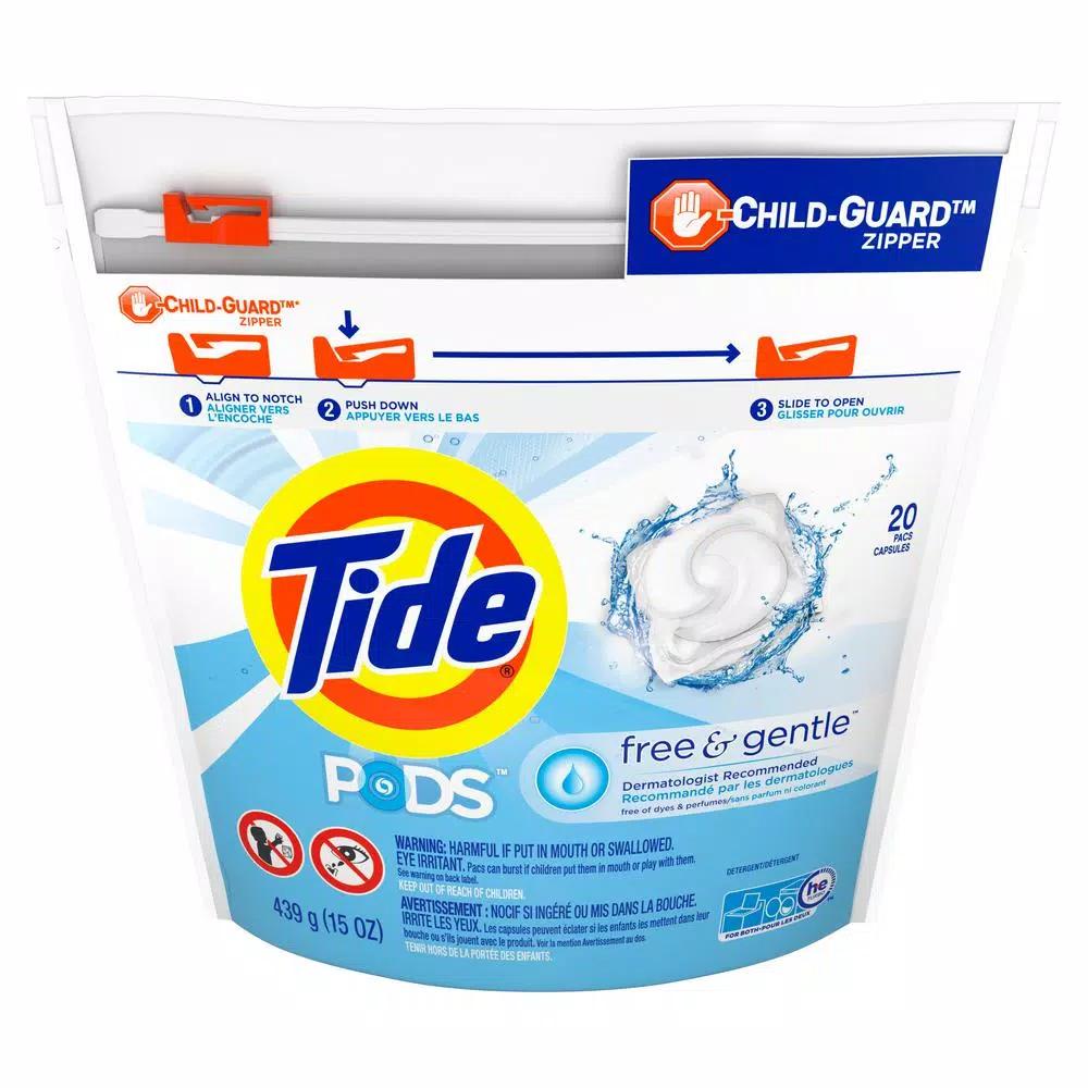 Tide PODS Free and Gentle Unscented Laundry Detergent Pods, 20-Count (6-Pack)