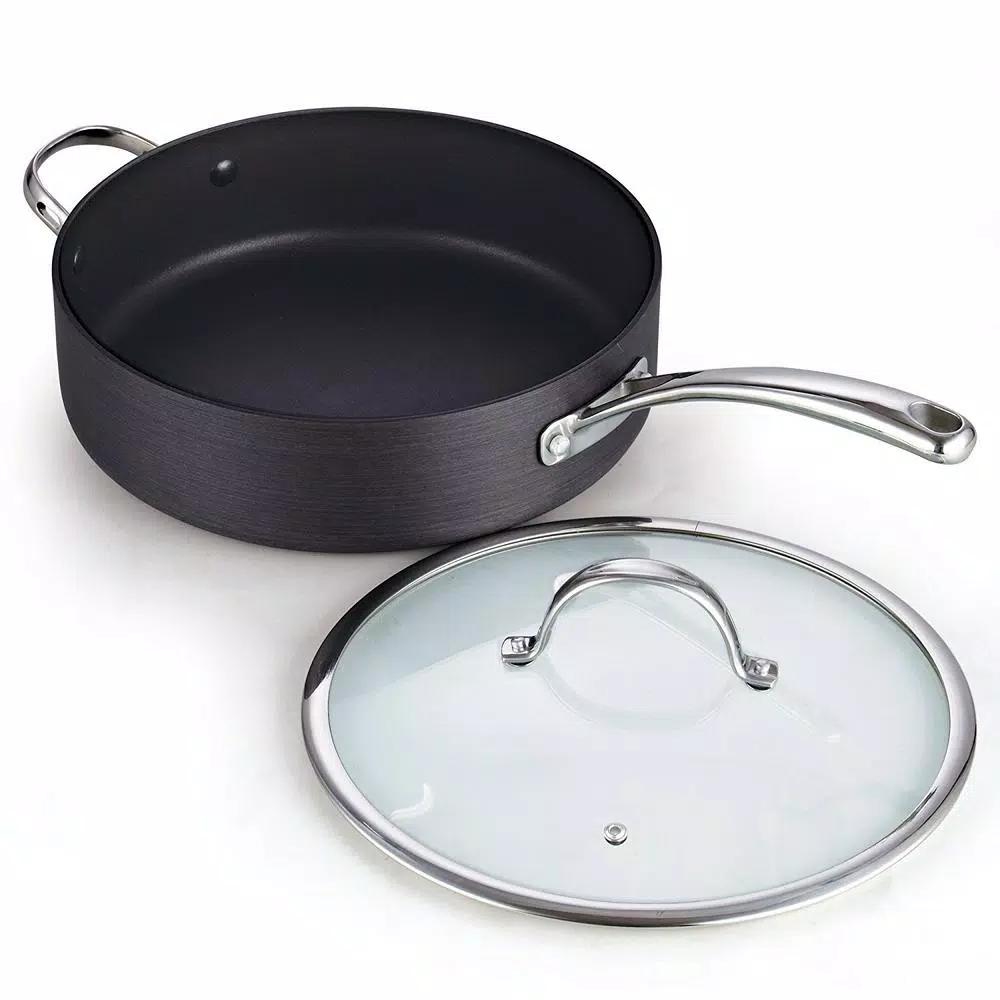 Cooks Standard 5 Qt. Hard-Anodized Aluminum Nonstick Deep Saute Pan with Glass Lid, Black