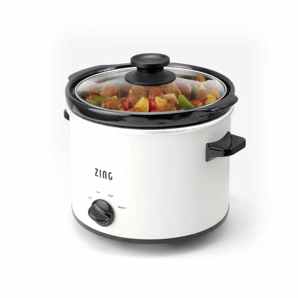 Zing 4 Qt. Round White Slow Cooker with Glass Lid and 3 Heat Settings
