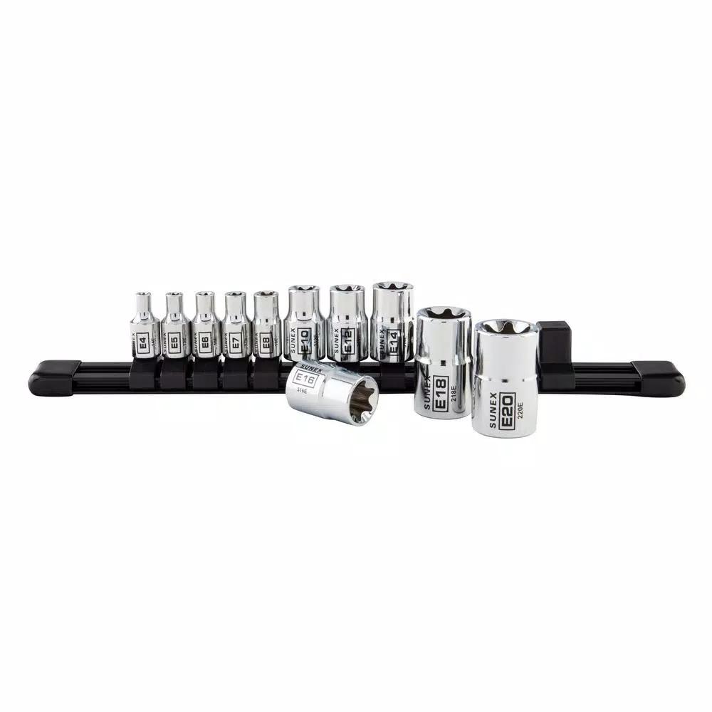 SUNEX TOOLS Sunex 11-Piece Inverted Star Socket Set with Rail, 1/4 in., 3/8 in., and 1/2 in. Drive, Chrome