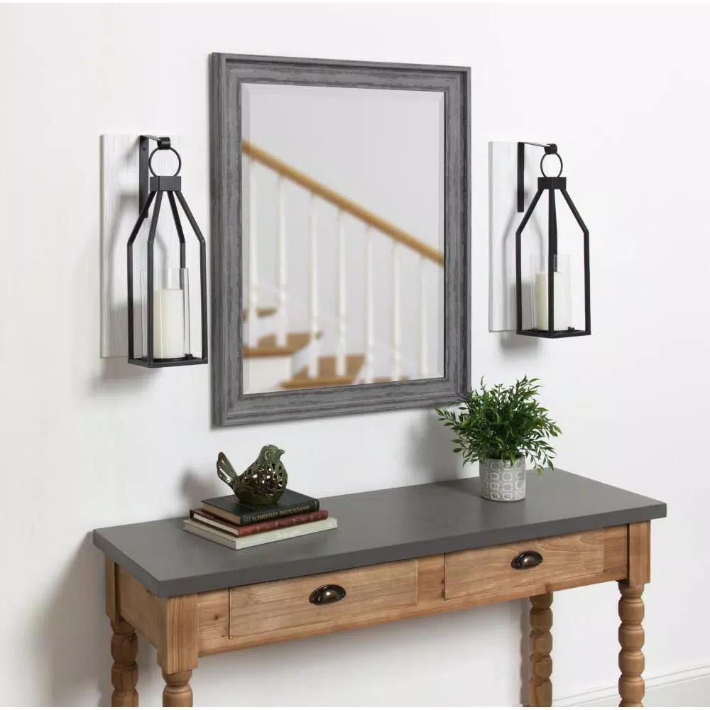 Kate and Laurel Oakly Rustic White Wood and Black Metal Candle Sconce