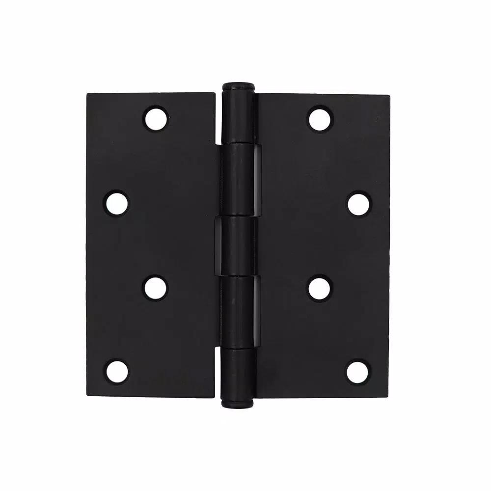 Everbilt 4 in. Matte Black Square Corner Smooth Action Butt Door Hinge, 3-Pack