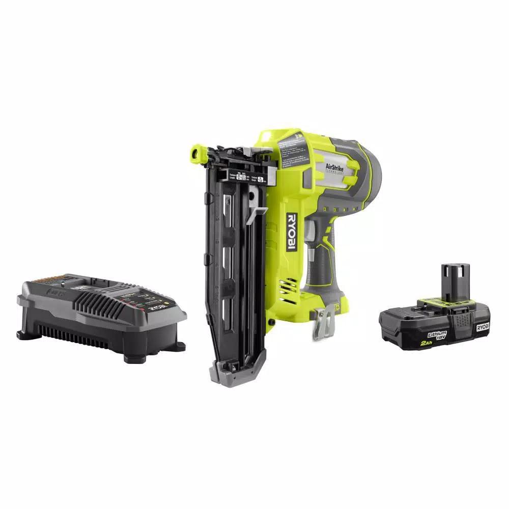 RYOBI 18V ONE+ AirStrike 16-Gauge Cordless Straight Finish Nailer Kit with 2.0 Ah Battery and Charger