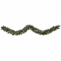 Nearly Natural 9 ft. Pre-lit Frosted Swiss Pine Artificial Garland with 50 LED Lights and Berries thumbnail 1