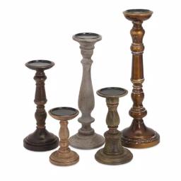 IMAX Rozzi Wooden Candle Holders Set of 5 - Rustic Multi-Colored Candlesticks thumbnail 1