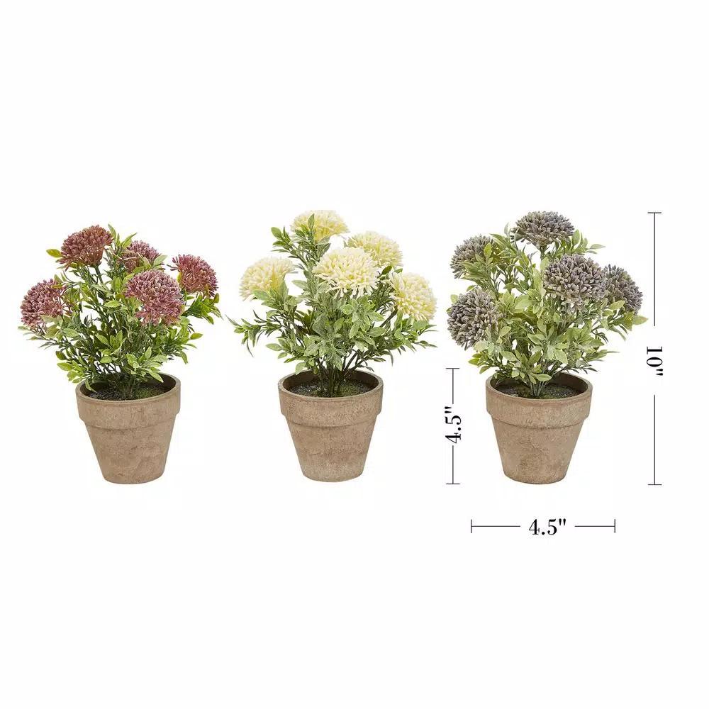 Pure Garden 10 in. Assorted Faux Flower Arrangement Set of 3