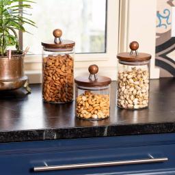 Honey-Can-Do 3-Piece Acacia Wood Top Borosilicate Glass Kitchen Canister Set thumbnail 5