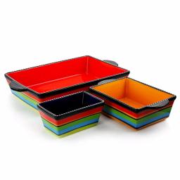 Gibson Pueblo Springs 3-Piece Stoneware Bakeware Set, Assorted Colors, Rectangular Ceramic Baking Dishes thumbnail 1