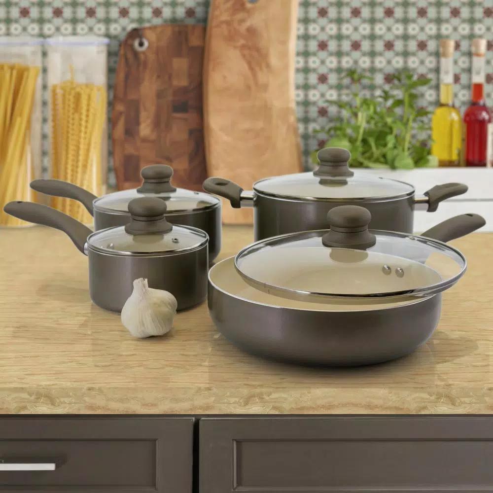 Oster Newcrest 8-Piece Aluminum Nonstick Cookware Set, Gray