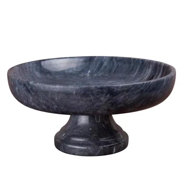 Creative Home Natural Black Marble Fruit Bowl on Pedestal, 10-inch Round Footed Centerpiece